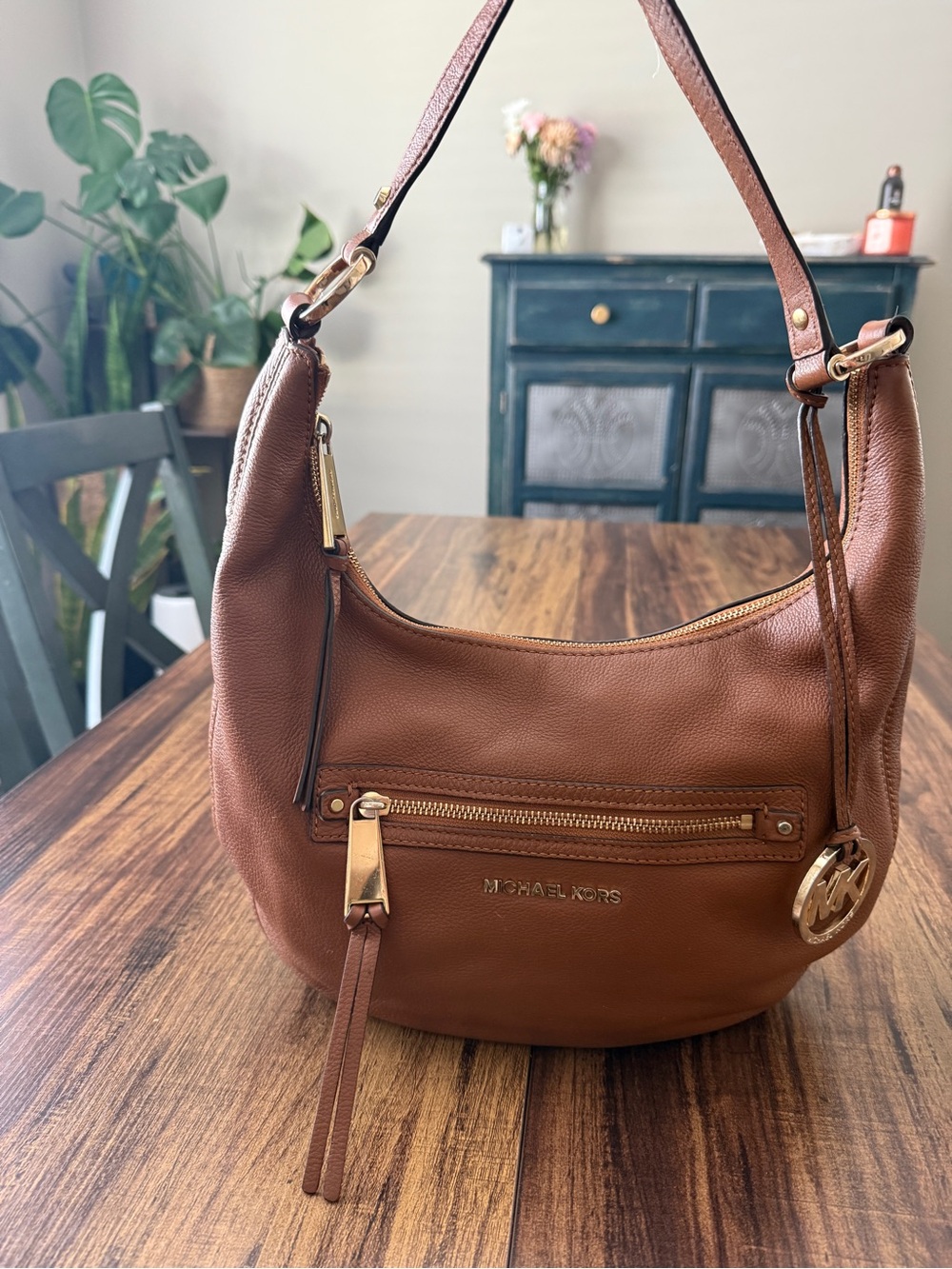 Michael Kors Cognac Leather Hobo with Gold Hardware